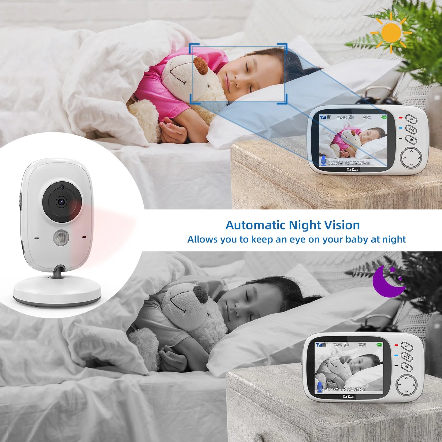 TakTark 3.2" Wireless Baby Monitor with Night Vision, Two-Way & Temp Monitoring