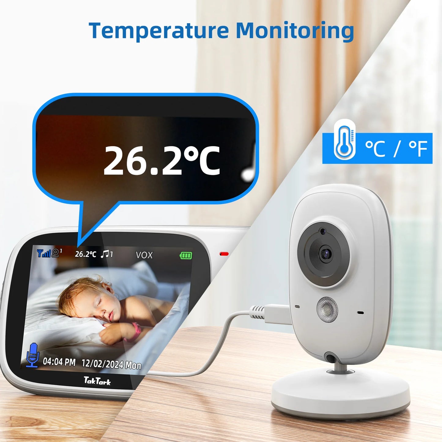 TakTark 3.2" Wireless Baby Monitor with Night Vision, Two-Way & Temp Monitoring