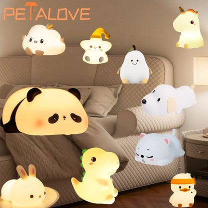 Cute Silicone Night Light – Panda, Duck, Rabbit & Dog | USB Rechargeable & Touch Control