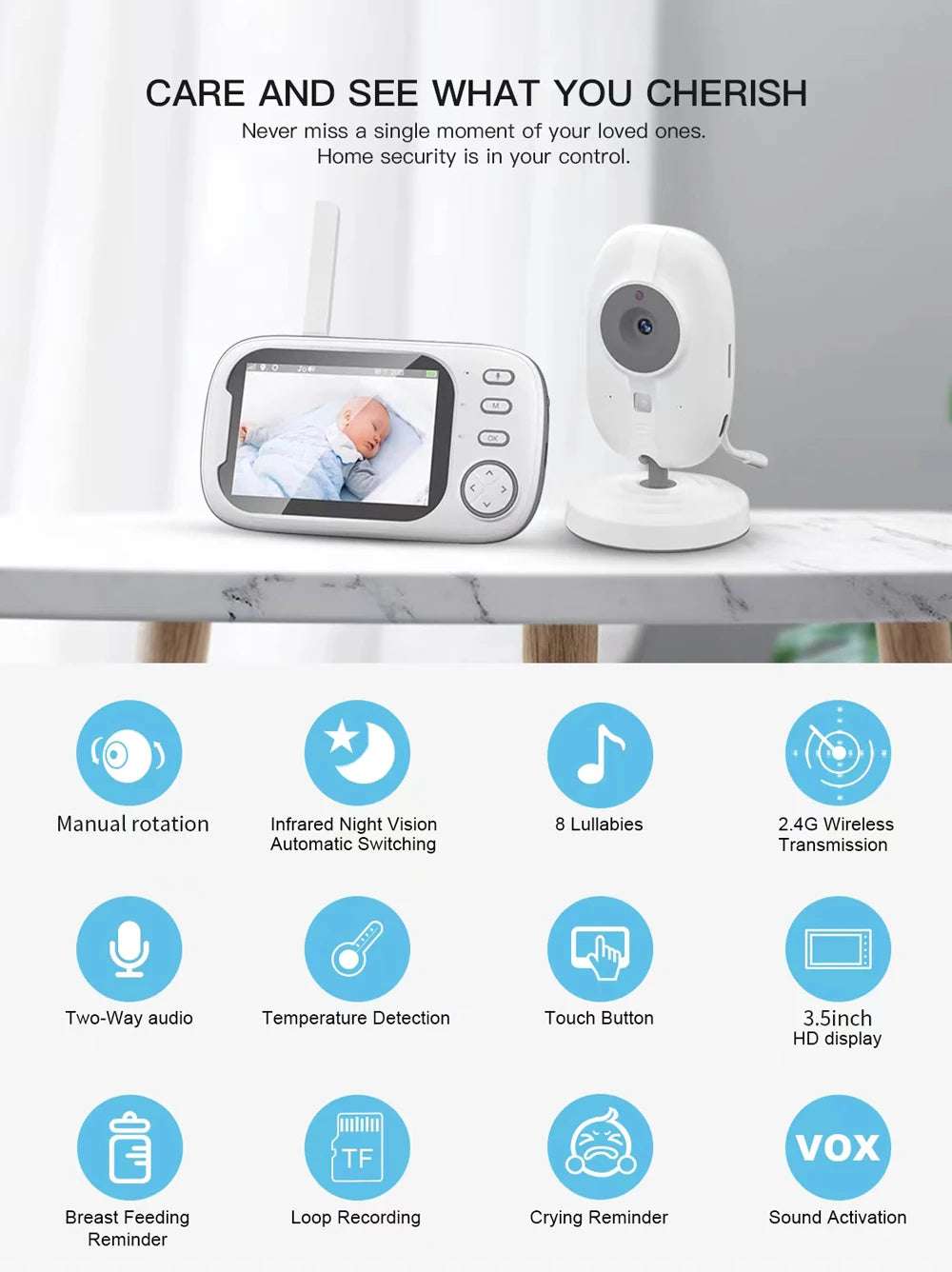 Cdycam 3.5" Wireless Video Baby Monitor – Night Vision & Two-Way Audio