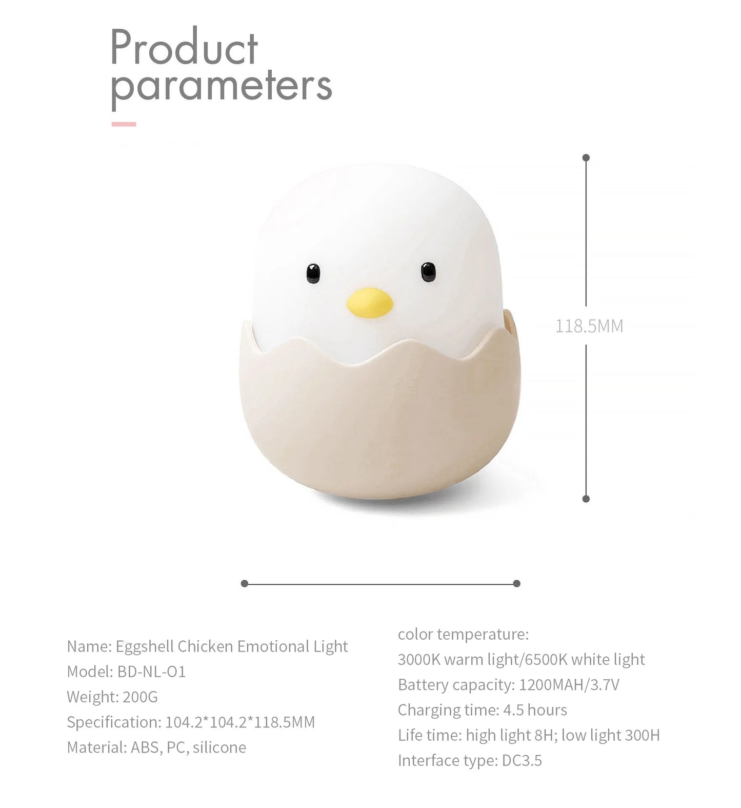 Eggshell Chicken LED Night Light – USB Charging